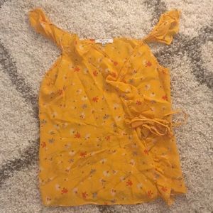 Madewell Printed Mustard Wrap Blouse Size 0